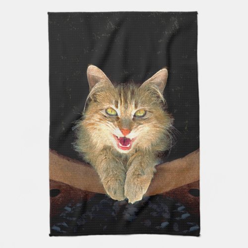 Mad Cat Painting _ Cute Original Cat Art Kitchen Towel