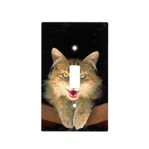 Mad Cat Painting - Cute Original Cat Art Light Switch Cover