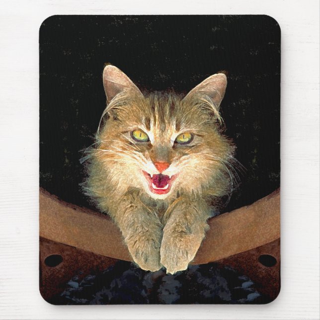 Mad Cat Painting - Cute Original Cat Art Mouse Pad (Front)