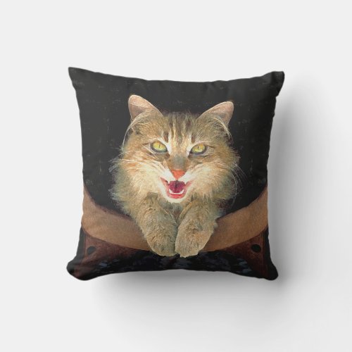 Mad Cat Painting _ Cute Original Cat Art Outdoor Pillow