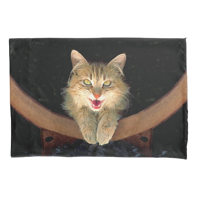 Mad Cat Painting - Cute Original Cat Art Pillow Case (Front)