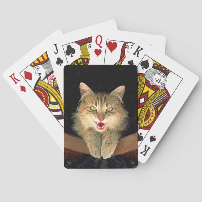 Mad Cat Painting - Cute Original Cat Art Poker Cards (Back)