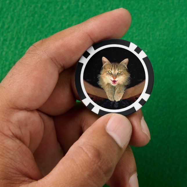 Mad Cat Painting - Cute Original Cat Art Poker Chips (Hand)
