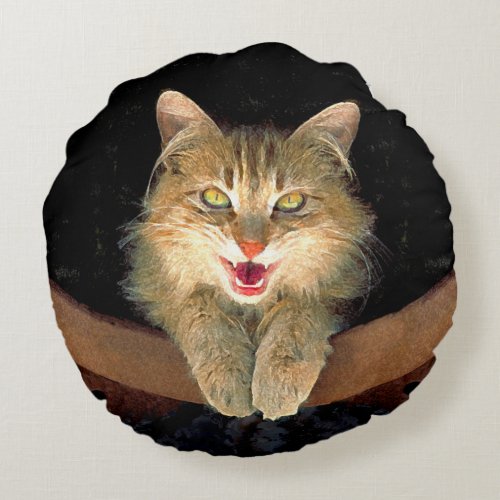 Mad Cat Painting _ Cute Original Cat Art Round Pillow