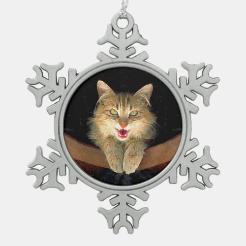 Mad Cat Painting _ Cute Original Cat Art Snowflake Pewter Christmas Ornament