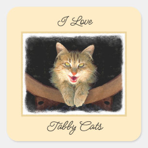 Mad Cat Painting - Cute Original Cat Art Square Sticker