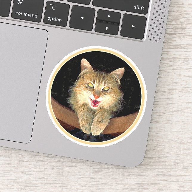 Mad Cat Painting - Cute Original Cat Art Sticker (Detail)
