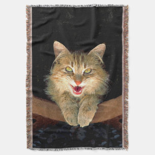 Mad Cat Painting - Cute Original Cat Art Throw Blanket