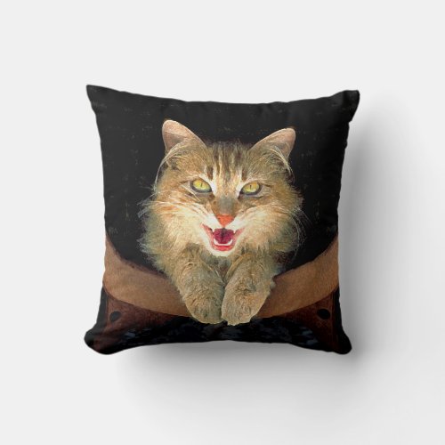 Mad Cat Painting _ Cute Original Cat Art Throw Pillow