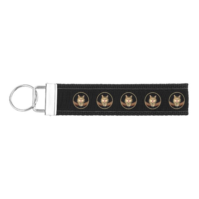 Mad Cat Painting - Cute Original Cat Art Wrist Keychain (Keys on Left)