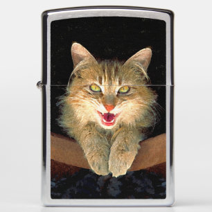 Mad Cat Painting - Cute Original Cat Art Zippo Lighter