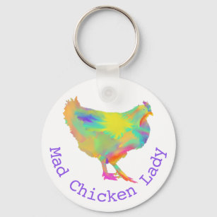 Mad Chicken Lady Funny Colourful Hen Slogan Humour Keychain