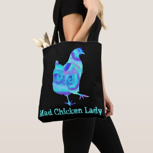 Mad Chicken Lady Quote Colorful Hen Art Tote Bag