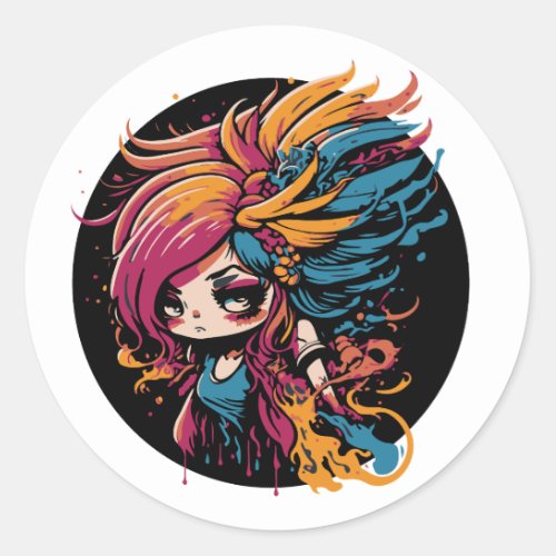 Mad color girl classic round sticker