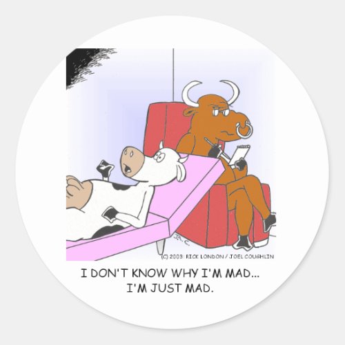 Mad Cow In Therapy Funny Gifts  Collectibles Classic Round Sticker