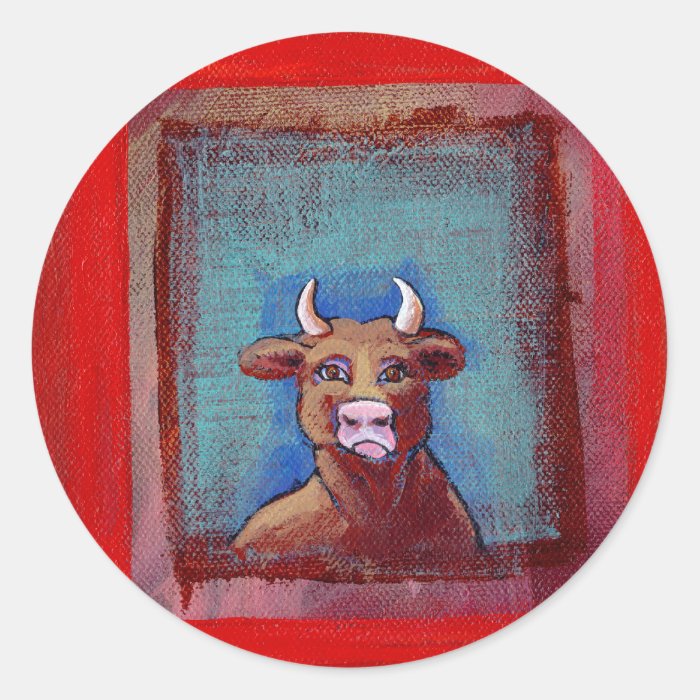 Mad Cow   Indignant upset emotional cow ART Stickers