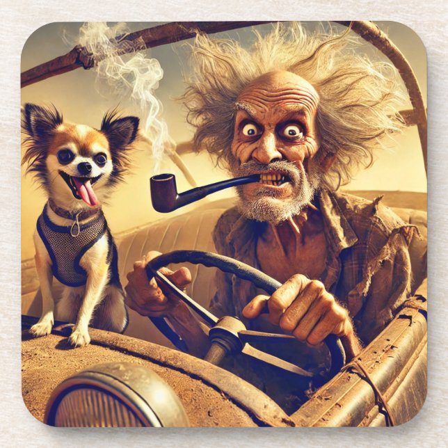 MAD DESERT DRIVER. #2 IN SERIES.   BEVERAGE COASTER (Front)