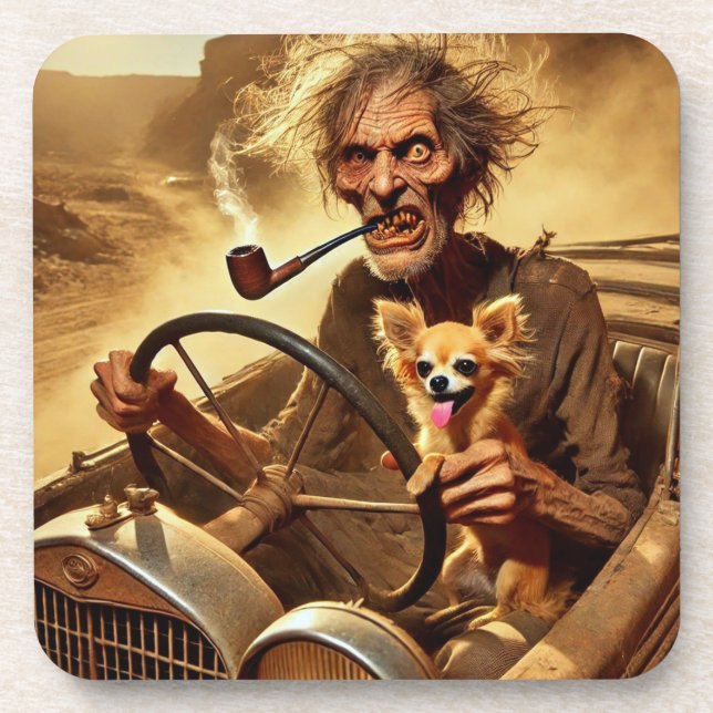 MAD DESERT DRIVER. #3 IN SERIES. BEVERAGE COASTER (Front)