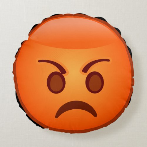 Mad Emoji Face Round Pillow