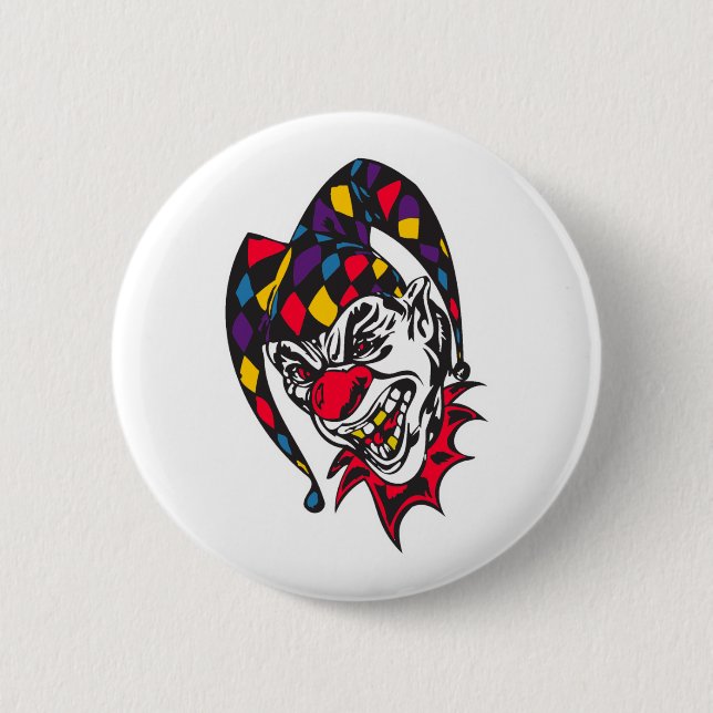 mad evil jester clown button (Front)