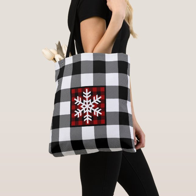 Mad for Plaid Snowflake Tote Bag (Close Up)