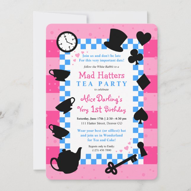 Mad Hatter 1st Birthday Party Invitations (Front)