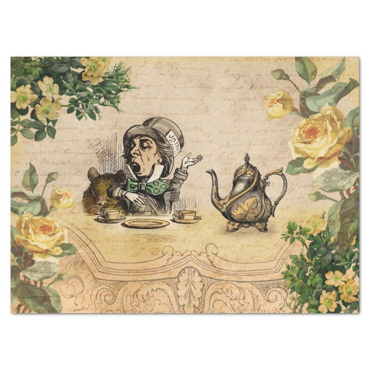 Mad Hatter Alice in Wonderland Ephemera Decoupage Tissue Paper Zazzle