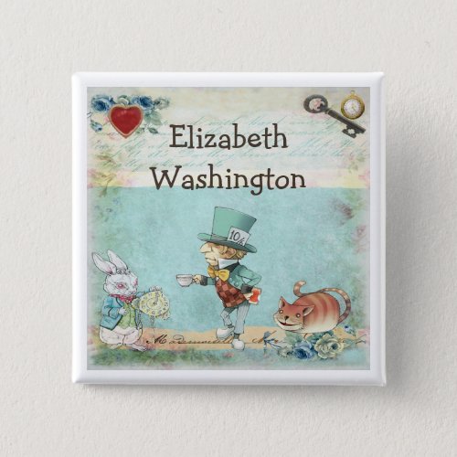 Mad Hatter Alice In Wonderland Name Tag Pinback Button