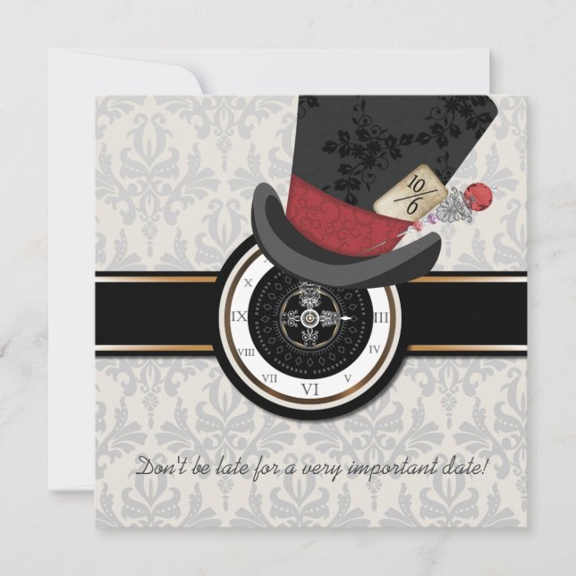 Mad Hatter Alice in Wonderland Wedding Invitation (Front)