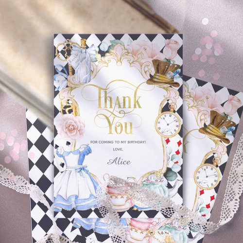 Mad hatter Alice Onederland themed thank you card