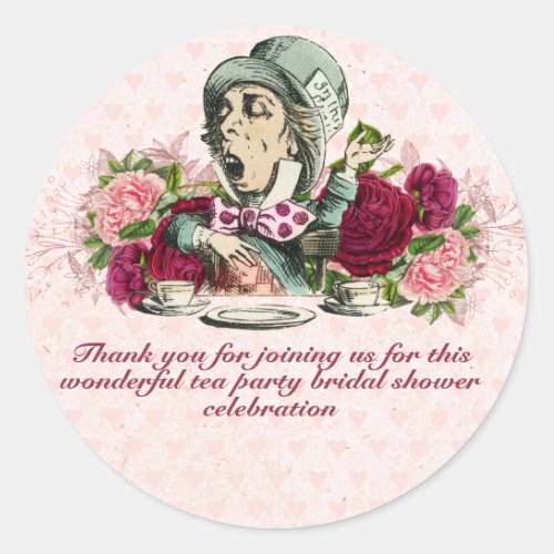 Mad Hatter Alice Vintage Tea Party Bridal Shower Classic Round Sticker