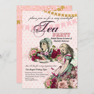 Mad Hatter Alice Vintage Tea Party Bridal Shower Invitation