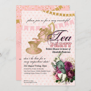 Mad Hatter Alice Vintage Tea Party Bridal Shower Invitation