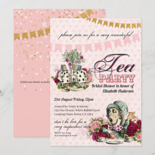 Mad Hatter Alice Vintage Tea Party Bridal Shower Invitation