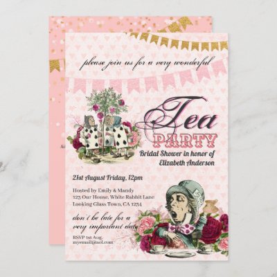 Mad Hatter Alice Vintage Tea Party Bridal Shower Invitation
