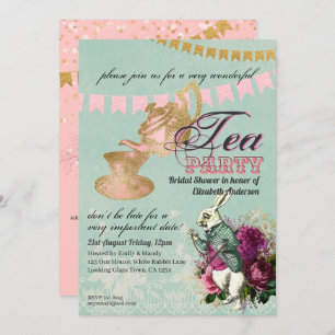 Mad Hatter Alice Vintage Tea Party Bridal Shower Invitation
