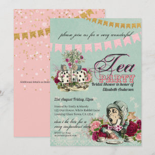 Mad Hatter Alice Vintage Tea Party Bridal Shower Invitation
