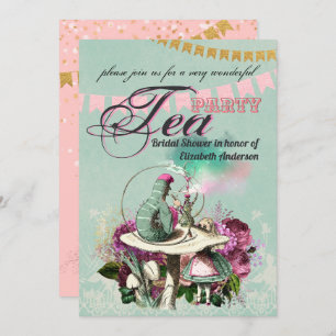 Mad Hatter Alice Vintage Tea Party Bridal Shower Invitation