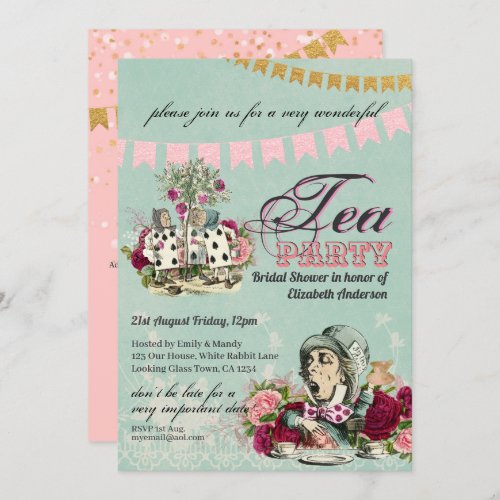 Mad Hatter Alice Vintage Tea Party Bridal Shower Invitation