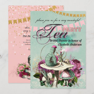 Mad Hatter Alice Vintage Tea Party Bridal Shower Invitation