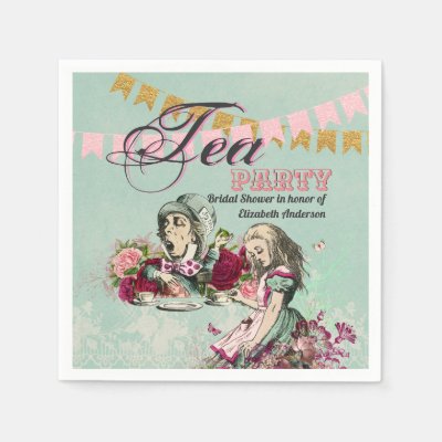 Mad Hatter Alice Vintage Tea Party Bridal Shower Napkins