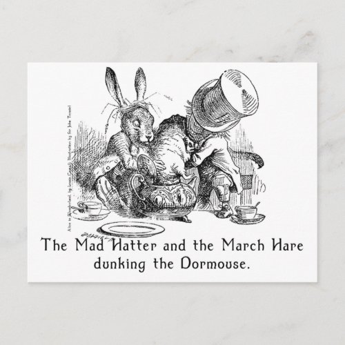 Mad Hatter and March Hare Dunking the Dormouse Postcard