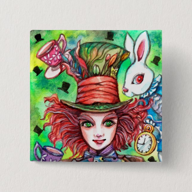 Mad Hatter and Rabbit Button (Front)
