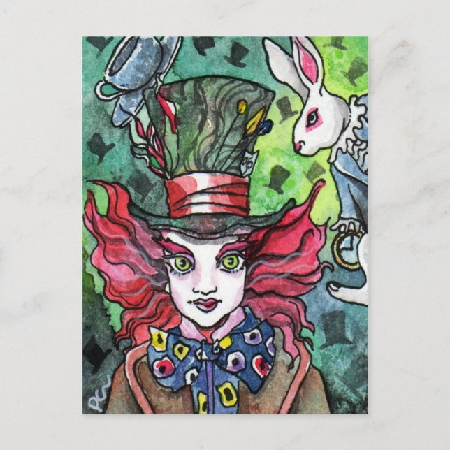 Mad Hatter and white rabbit Postcard (Front)