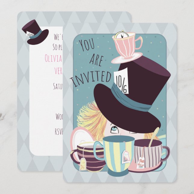 Mad Hatter Birthday Tea Party  Holiday Card (Front/Back)
