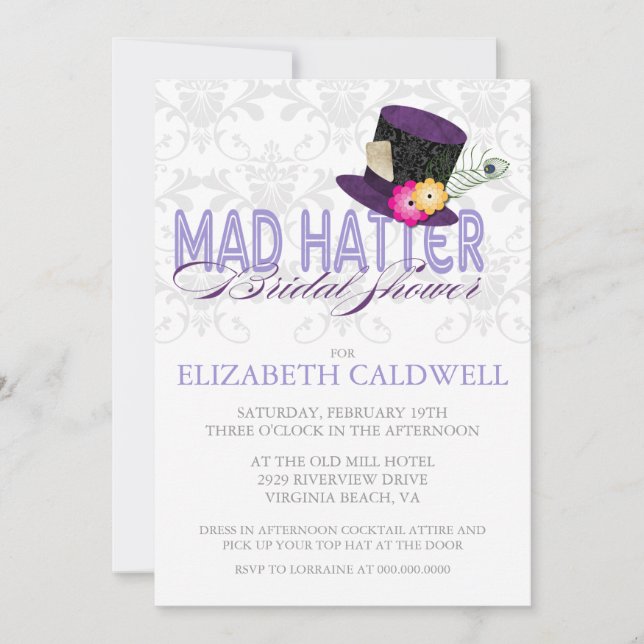 Mad Hatter Bridal Shower Invitation (Front)