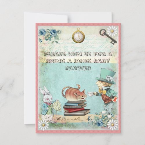 Mad Hatter Bring a Book Baby Shower for Girls Invitation