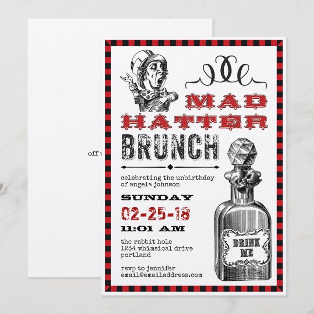 Mad Hatter Brunch Party Invitation (Front/Back)