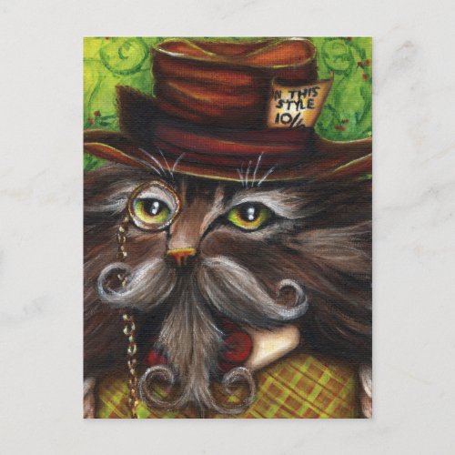 Mad Hatter Cat Alice in Wonderland Fantasy Art Postcard
