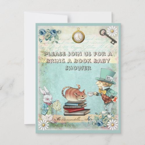Mad Hatter  Cat Bring a Book Baby Shower Invitation